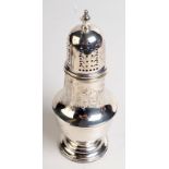 A Birks Sterling silver baluster sugar caster with floral engraving, 128gms, height 17.7cm.