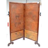 A small Eastern single fold screen with deer carved panels above painted panels, height 92.5cm.