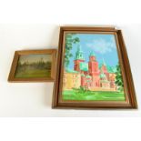 A Russian painting of a church signed K Bielec and dated '99 together with a small Edwardian oil