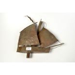 A Mark Penrose copper weather vane made as a fishing boat with three sails, length 38cm,