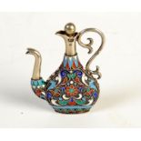 A COLLECTION OF RUSSIAN SILVER

Russian cloisonne enamelled silver ewer scent bottle with 'S