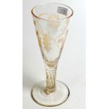 A giant 'Fiat' Jacobite glass with conical bowl, royalist engraving and spiral stem, 31cm.