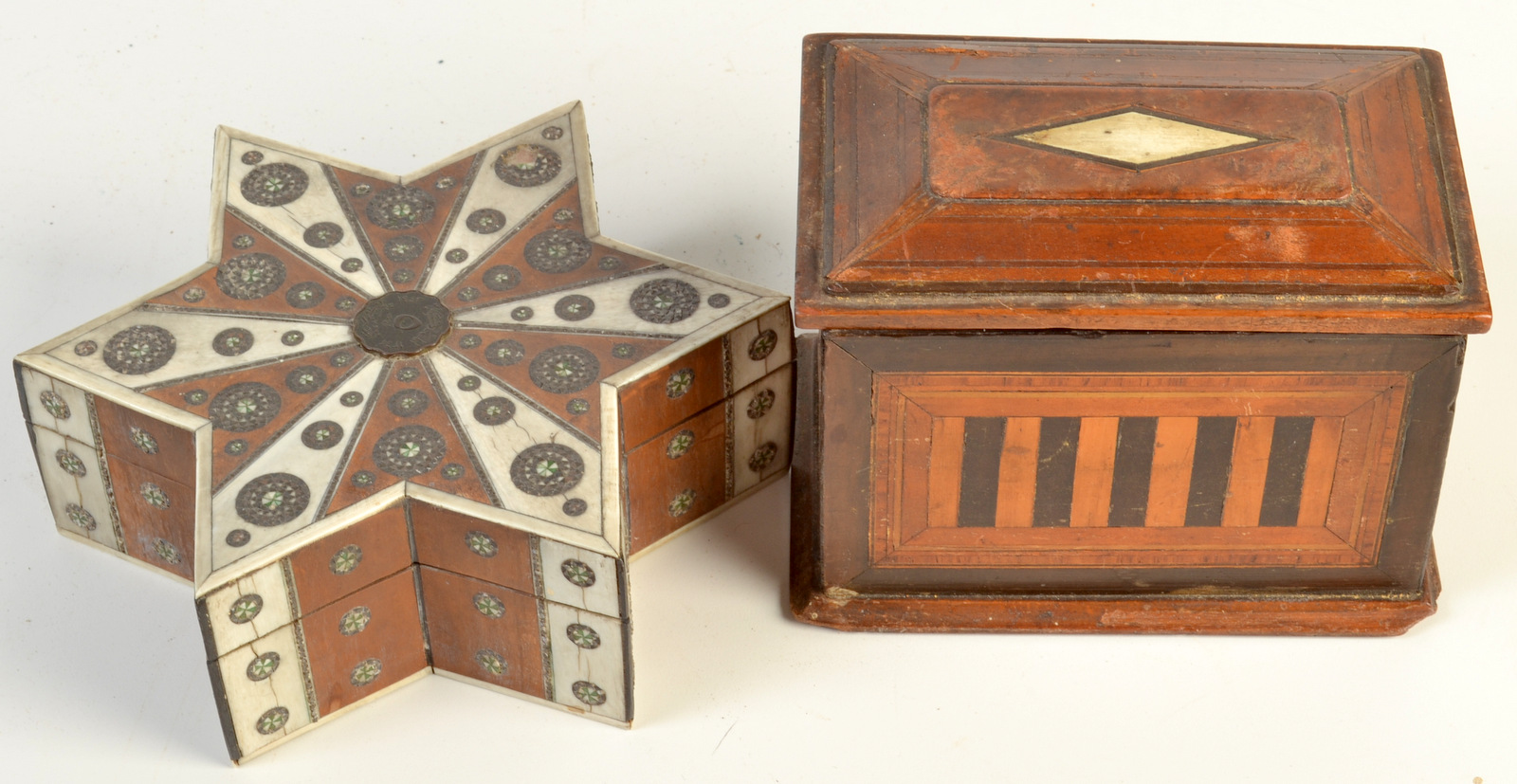 A Vizagapatam star shaped box, 17cm, together with one other box.
