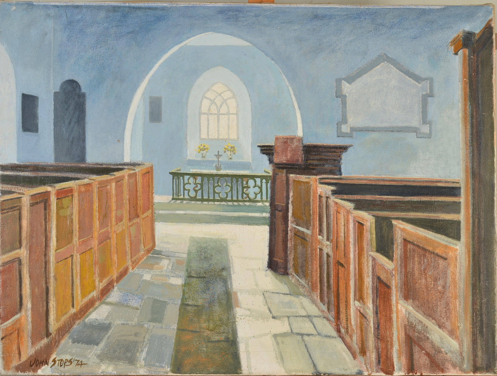 JOHN STOPS
Church Interior
Oil on canvas
Signed and dated '74
76 x 101cm