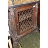 A French credence cabinet with iron grill panelled door, width 67cm, height 80cm, depth 33cm.