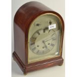 A late 19th century mahogany cased, 8 day dome top bracket clock, with Westminster chime,