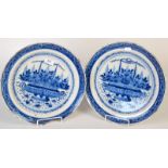 A pair of 18th century blue and white Delft dishes,