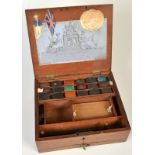 A William IV artists hardwood box by Ackermann & Co. with a Royal Hospital Schools, Greenwich `
