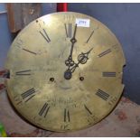 A brass long case clock movement by Thomas Holmes Cheadle, diameter 34.