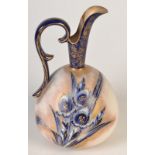 A Royal Burslem blue, white and speckled gold iris decorated ewer, height 22.5cm.