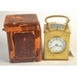 A French hour repeating carriage clock, in arched brass case,