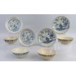 Four early 19th Century Chinese saucer dishes, from the Tek Sing Cargo, each painted in blue and