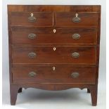 A 19th Century mahogany chest, of two short and three long graduated drawers with ivory