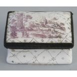 A 19th Century enamel snuff box, of oblong form with concave sides, the white enamelled lid transfer