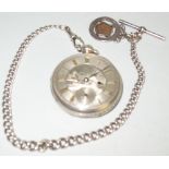 A Victorian pocket watch, the key wind fusee movement having silvered dial chased to the centre with