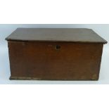 An 18th Century oak deed box, of plain oblong form with iron strap work hinges to the lid, 52.5cm
