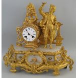 A late 19th Century French mantel clock, with brass eight day movement inscribed "Japy Freres",