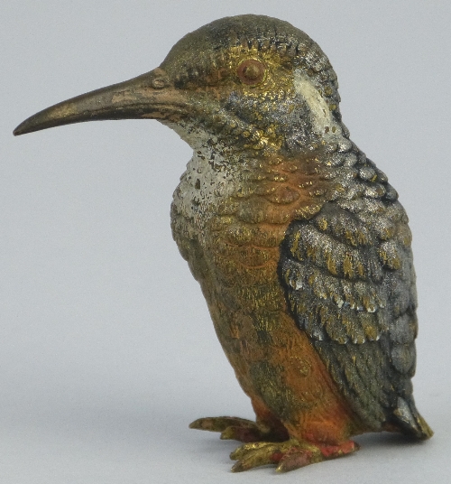 An Austrian cold painted bronze figure of a bird, with a long curved beak, impressed Austria, 8cm