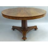 A Victorian mahogany breakfast table, the circular tilt top on faceted tapering stem, tripartite