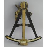 A 19th Century ebony and brass vernier octant, the A-shaped frame inset with an ivory scale and