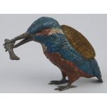 An Austrian cold painted bronze pen wipe figure of a kingfisher, with an inset brush to its back and