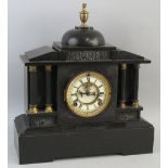 A late Victorian mantel clock, with American Ansonia movement, the circular white chapter ring