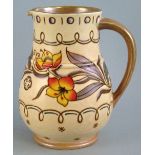 A Charlotte Rhead Bursley Ware jug, of bulbous form, tube lined with a continuous band of flowers