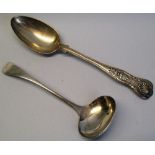 A Victorian table spoon, Kings pattern, crested, London 1862, together with an Edwardian Old English