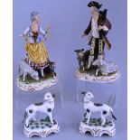 A pair of continental figures, of a shepherd and shepherdess in 18th Century costume, he standing
