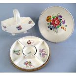 Three pieces of Poole Pottery, comprising hors d'oeuvre set with four crescent shaped dishes and
