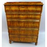 A 19th Century Biedermeier mahogany chest, with stepped top over five long graduated drawers flanked