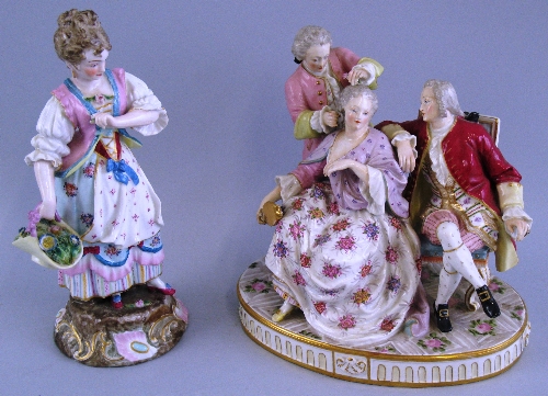 A Samson Paris group, of three figures dressed in 18th Century costume with one man and one woman