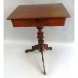A Victorian mahogany work table, the rounded oblong top over a single frieze drawer with fitted