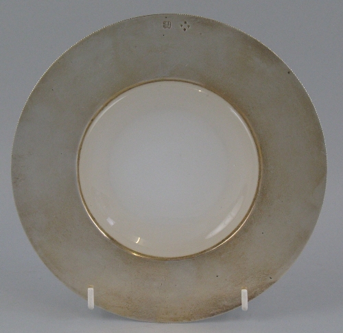 A Victorian caviar dish, of circular form with milled rim and opaque glass centre, 19cm diameter,