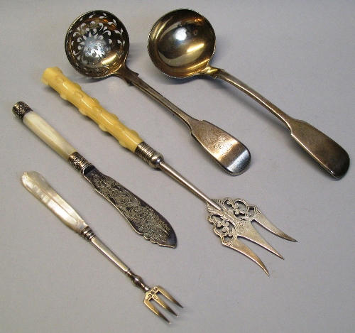 A Victorian sauce ladle, Fiddle pattern, London 1851, a Victorian sifter spoon, Fiddle pattern,