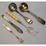A Victorian sauce ladle, Fiddle pattern, London 1851, a Victorian sifter spoon, Fiddle pattern,