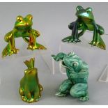 Three Zsolnay Pecs figures, of seated frogs, each with eosin lustre glaze, 7.5cm high and a Spode