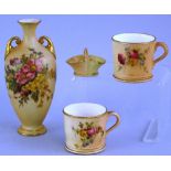 A Royal Worcester vase, of two handled baluster form, gilt printed and painted with flowers and