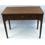 A 19th Century mahogany side table, with moulded edged oblong top over a single frieze drawer with