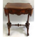 A Victorian rosewood work table, stamped T Feetham Maker Hull, the top of serpentine oblong form