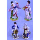 A pair of continental spill vase figures, each as a European lady dressed in Japanese costume, one
