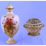 A Royal Worcester vase, of pedestal form, the lobed body gilt printed and painted with flowers and
