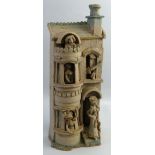 Hilary Brock, stoneware bawdy house as a three storey town house with buxom ladies at the door and