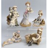 Hilary Brock, five porcelain and stoneware figures comprising reclining Turkish floozie 11cm, lady