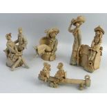 Hilary Brock,  four stoneware groups comprising woman standing beside a young girl seated on