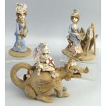 Hilary Brock, porcelain and stoneware George and the Dragon teapot, 18.5cm wide, similar figure of a