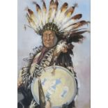 John Cooper (20th century), study of an Indian Chief , signed watercolour, 40cm x 27cm, mahogany