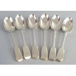 A matched set of six dessert spoons, fiddle pattern, monogrammed, two London 1893, one London 1899