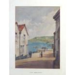 Herbert Ed. Booth (20th century), "St Ives", view through the street with figures to the harbour and