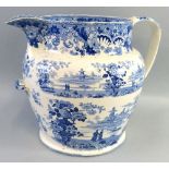 A 19th century large toilet jug, of bulbous form with loop and secondary handles transfer printed in